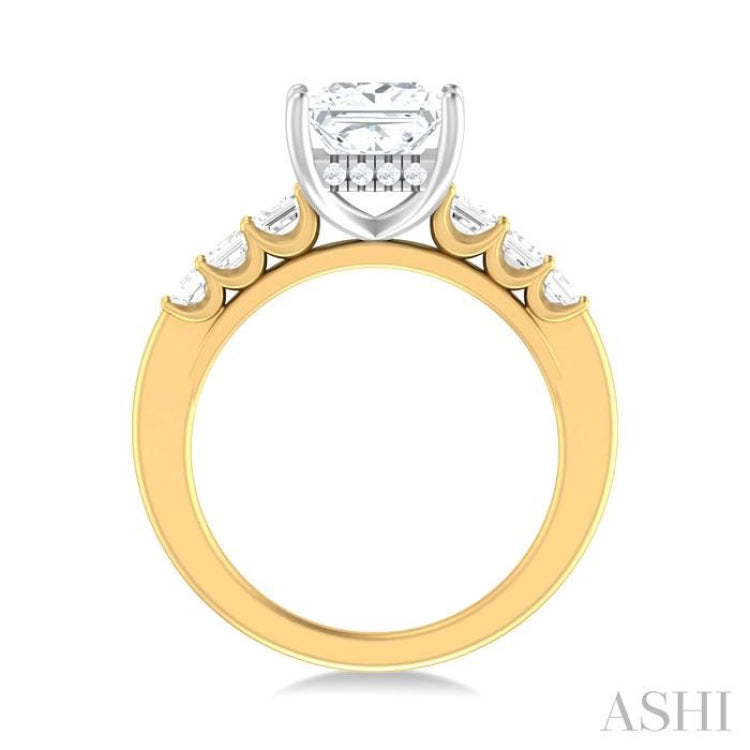 1 ctw Princess Shape Emerald and Round Cut Diamond Semi Mount Engagement Ring in 14K Yellow and White Gold