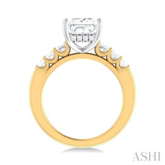 1 ctw Princess Shape Emerald and Round Cut Diamond Semi Mount Engagement Ring in 14K Yellow and White Gold