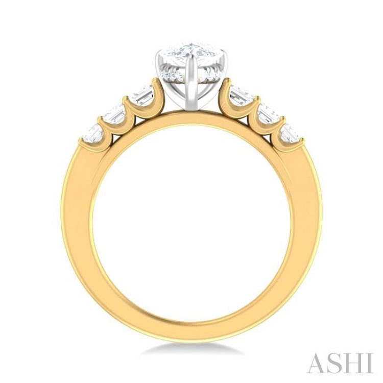 1 ctw Pear Shape Emerald and Round Cut Diamond Semi Mount Engagement Ring in 14K Yellow and White Gold