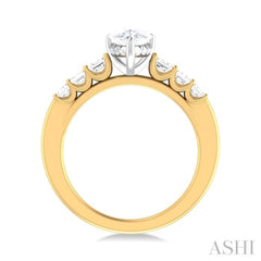 1 ctw Pear Shape Emerald and Round Cut Diamond Semi Mount Engagement Ring in 14K Yellow and White Gold