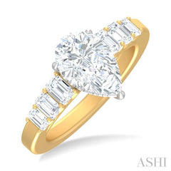 1 ctw Pear Shape Emerald and Round Cut Diamond Semi Mount Engagement Ring in 14K Yellow and White Gold