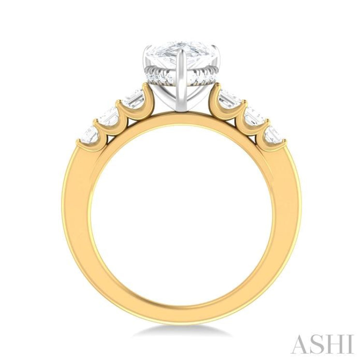 1 ctw Pear Shape Emerald and Round Cut Diamond Semi Mount Engagement Ring in 14K Yellow and White Gold