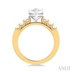 1 ctw Pear Shape Emerald and Round Cut Diamond Semi Mount Engagement Ring in 14K Yellow and White Gold