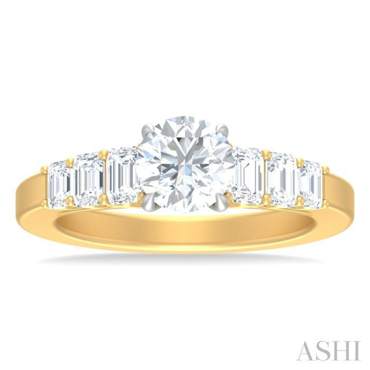 1 ctw Round Shape Emerald and Round Cut Diamond Semi Mount Engagement Ring in 14K Yellow and White Gold