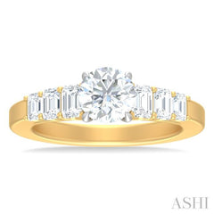 1 ctw Round Shape Emerald and Round Cut Diamond Semi Mount Engagement Ring in 14K Yellow and White Gold