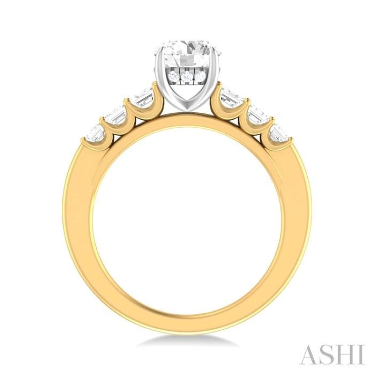 1 ctw Round Shape Emerald and Round Cut Diamond Semi Mount Engagement Ring in 14K Yellow and White Gold