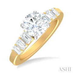 1 ctw Round Shape Emerald and Round Cut Diamond Semi Mount Engagement Ring in 14K Yellow and White Gold