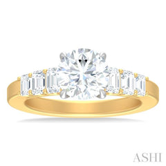 1 ctw Round Shape Emerald and Round Cut Diamond Semi Mount Engagement Ring in 14K Yellow and White Gold