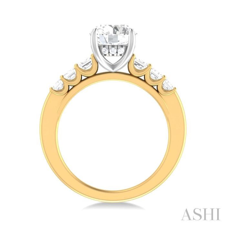 1 ctw Round Shape Emerald and Round Cut Diamond Semi Mount Engagement Ring in 14K Yellow and White Gold