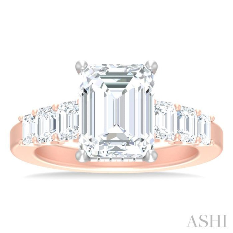 1 1/4 ctw Emerald Shape Emerald and Round Cut Diamond Semi Mount Engagement Ring in 14K Rose and White Gold