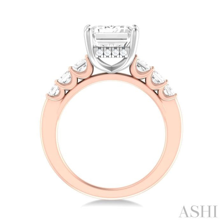 1 1/4 ctw Emerald Shape Emerald and Round Cut Diamond Semi Mount Engagement Ring in 14K Rose and White Gold