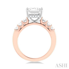 1 1/4 ctw Emerald Shape Emerald and Round Cut Diamond Semi Mount Engagement Ring in 14K Rose and White Gold