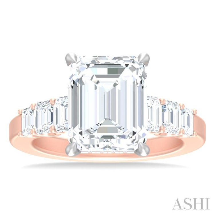 1 1/4 ctw Emerald Shape Emerald and Round Cut Diamond Semi Mount Engagement Ring in 14K Rose and White Gold