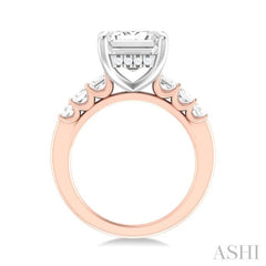 1 1/4 ctw Emerald Shape Emerald and Round Cut Diamond Semi Mount Engagement Ring in 14K Rose and White Gold