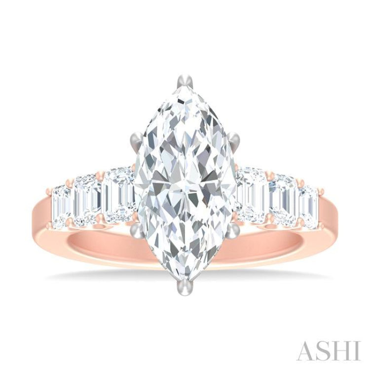 1 1/5 ctw Marquise Shape Emerald and Round Cut Diamond Semi Mount Engagement Ring in 14K Rose and White Gold
