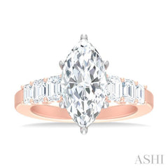 1 1/5 ctw Marquise Shape Emerald and Round Cut Diamond Semi Mount Engagement Ring in 14K Rose and White Gold