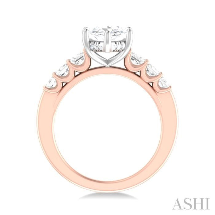 1 1/5 ctw Marquise Shape Emerald and Round Cut Diamond Semi Mount Engagement Ring in 14K Rose and White Gold