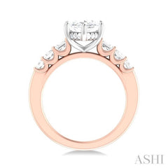 1 1/5 ctw Marquise Shape Emerald and Round Cut Diamond Semi Mount Engagement Ring in 14K Rose and White Gold