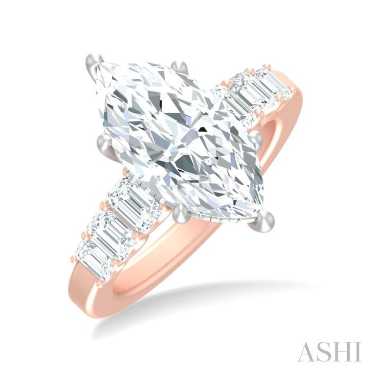 1 1/4 ctw Marquise Shape Emerald and Round Cut Diamond Semi Mount Engagement Ring in 14K Rose and White Gold