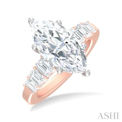1 1/4 ctw Marquise Shape Emerald and Round Cut Diamond Semi Mount Engagement Ring in 14K Rose and White Gold