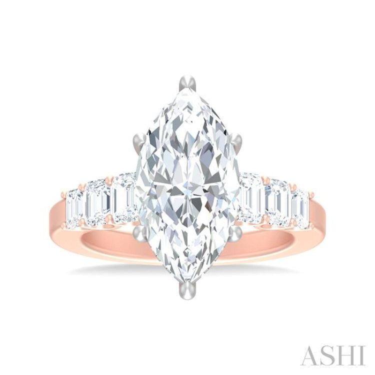 1 1/4 ctw Marquise Shape Emerald and Round Cut Diamond Semi Mount Engagement Ring in 14K Rose and White Gold