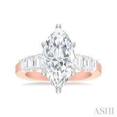 1 1/4 ctw Marquise Shape Emerald and Round Cut Diamond Semi Mount Engagement Ring in 14K Rose and White Gold