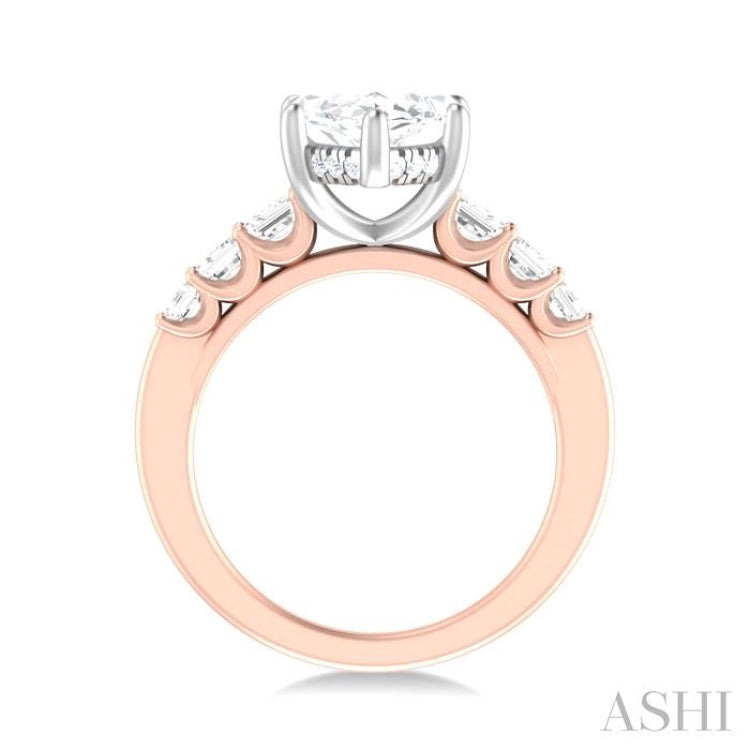 1 1/4 ctw Marquise Shape Emerald and Round Cut Diamond Semi Mount Engagement Ring in 14K Rose and White Gold