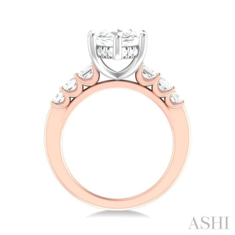 1 1/4 ctw Marquise Shape Emerald and Round Cut Diamond Semi Mount Engagement Ring in 14K Rose and White Gold