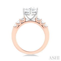 1 1/4 ctw Marquise Shape Emerald and Round Cut Diamond Semi Mount Engagement Ring in 14K Rose and White Gold