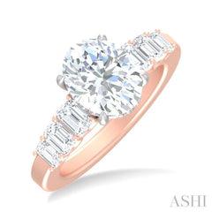 1 1/4 ctw Oval Shape Emerald and Round Cut Diamond Semi Mount Engagement Ring in 14K Rose and White Gold