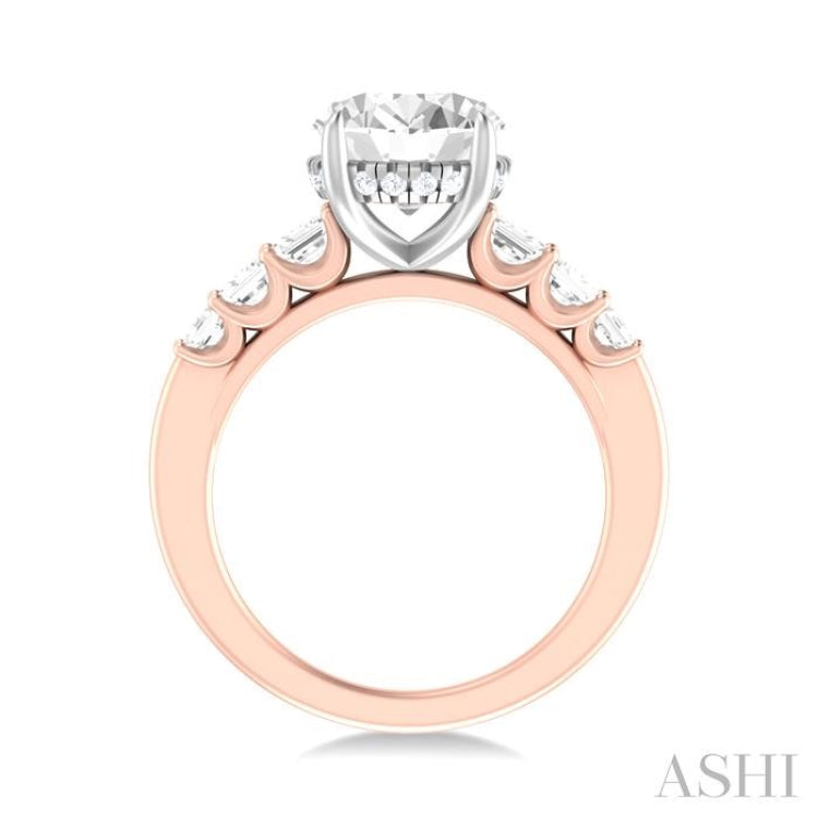 1 1/4 ctw Oval Shape Emerald and Round Cut Diamond Semi Mount Engagement Ring in 14K Rose and White Gold