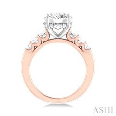 1 1/4 ctw Oval Shape Emerald and Round Cut Diamond Semi Mount Engagement Ring in 14K Rose and White Gold