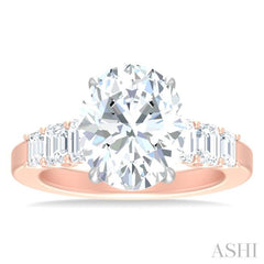 1 1/4 ctw Oval Shape Emerald and Round Cut Diamond Semi Mount Engagement Ring in 14K Rose and White Gold