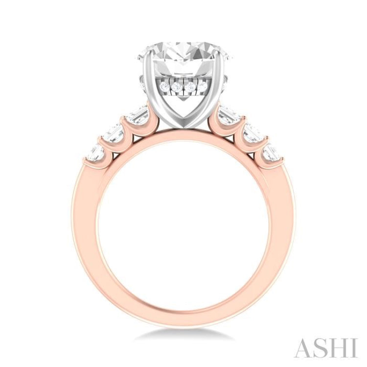 1 1/4 ctw Oval Shape Emerald and Round Cut Diamond Semi Mount Engagement Ring in 14K Rose and White Gold