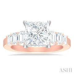 1 1/4 ctw Princess Shape Emerald and Round Cut Diamond Semi Mount Engagement Ring in 14K Rose and White Gold