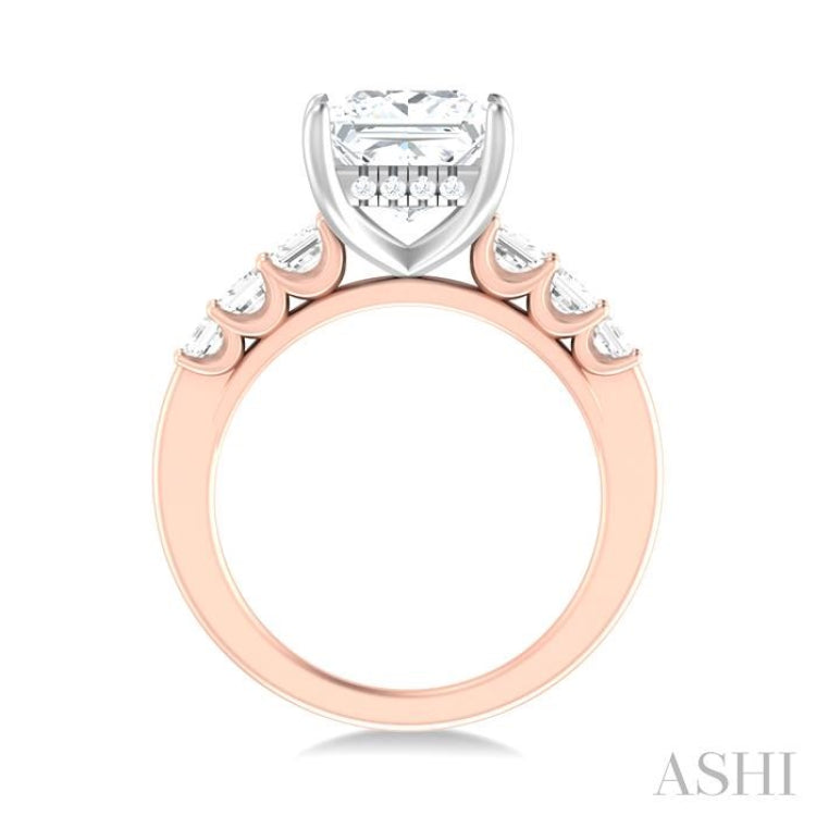 1 1/4 ctw Princess Shape Emerald and Round Cut Diamond Semi Mount Engagement Ring in 14K Rose and White Gold