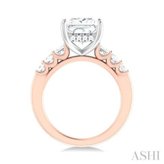 1 1/4 ctw Princess Shape Emerald and Round Cut Diamond Semi Mount Engagement Ring in 14K Rose and White Gold