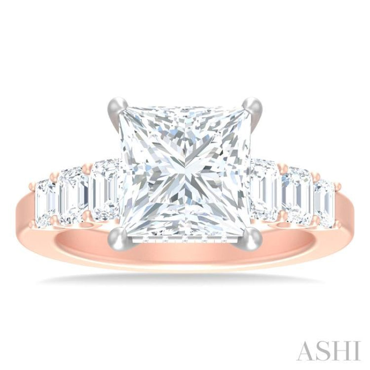 1 1/4 ctw Princess Shape Emerald and Round Cut Diamond Semi Mount Engagement Ring in 14K Rose and White Gold