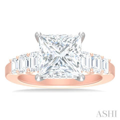 1 1/4 ctw Princess Shape Emerald and Round Cut Diamond Semi Mount Engagement Ring in 14K Rose and White Gold