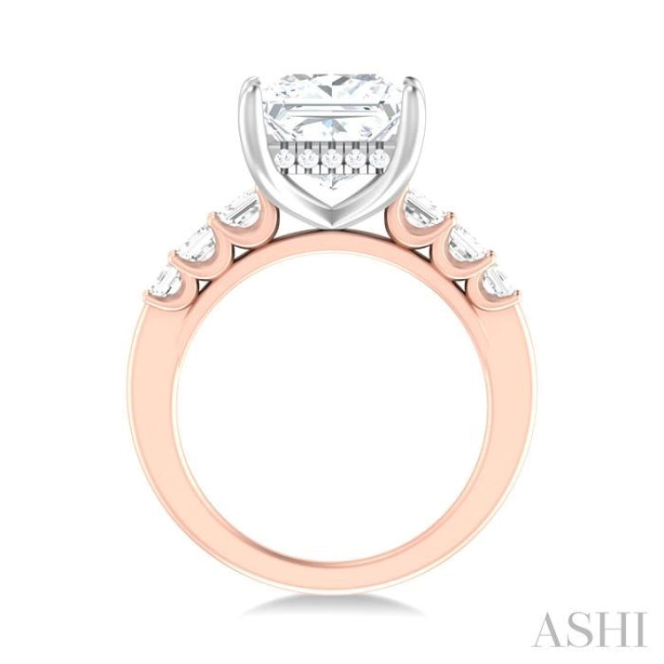 1 1/4 ctw Princess Shape Emerald and Round Cut Diamond Semi Mount Engagement Ring in 14K Rose and White Gold