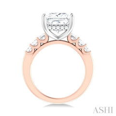 1 1/4 ctw Princess Shape Emerald and Round Cut Diamond Semi Mount Engagement Ring in 14K Rose and White Gold