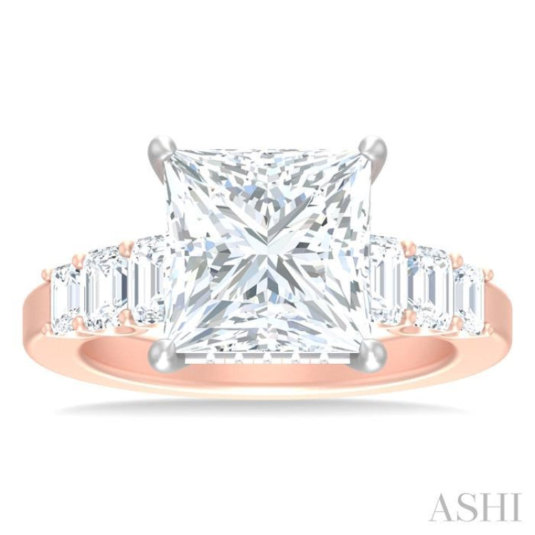 1 1/4 ctw Princess Shape Emerald and Round Cut Diamond Semi Mount Engagement Ring in 14K Rose and White Gold