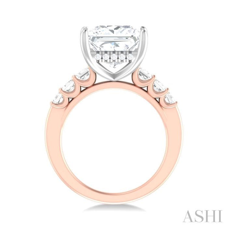 1 1/4 ctw Princess Shape Emerald and Round Cut Diamond Semi Mount Engagement Ring in 14K Rose and White Gold