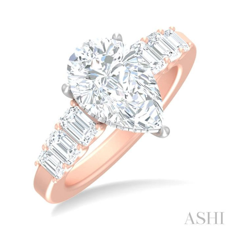 1 1/4 ctw Pear Shape Emerald and Round Cut Diamond Semi Mount Engagement Ring in 14K Rose and White Gold