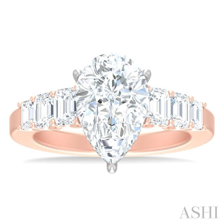 1 1/4 ctw Pear Shape Emerald and Round Cut Diamond Semi Mount Engagement Ring in 14K Rose and White Gold