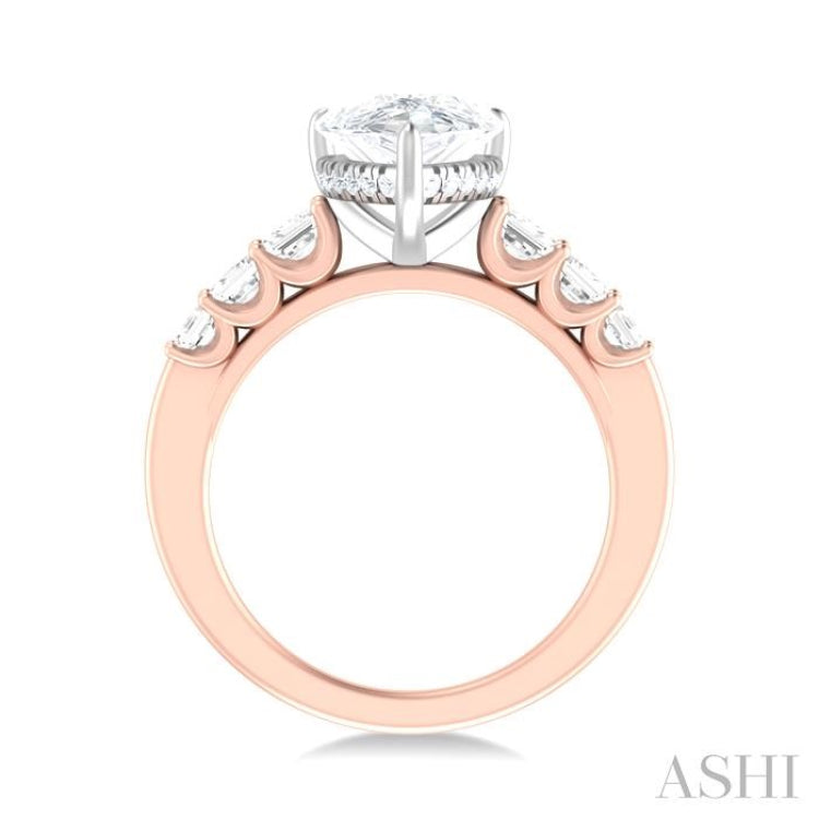1 1/4 ctw Pear Shape Emerald and Round Cut Diamond Semi Mount Engagement Ring in 14K Rose and White Gold