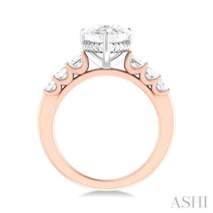 1 1/4 ctw Pear Shape Emerald and Round Cut Diamond Semi Mount Engagement Ring in 14K Rose and White Gold