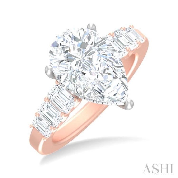 1 1/4 ctw Pear Shape Emerald and Round Cut Diamond Semi Mount Engagement Ring in 14K Rose and White Gold