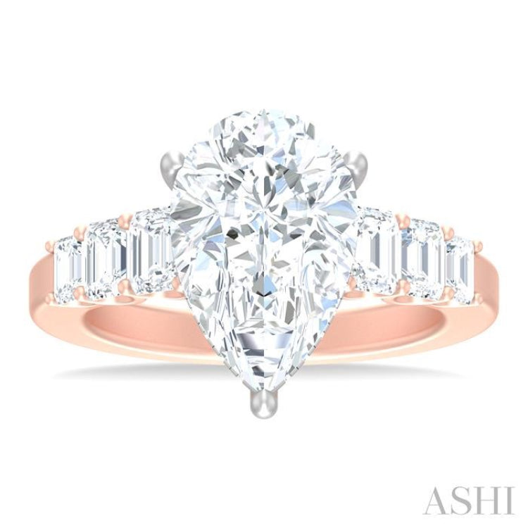 1 1/4 ctw Pear Shape Emerald and Round Cut Diamond Semi Mount Engagement Ring in 14K Rose and White Gold