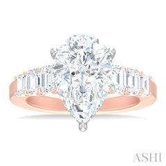 1 1/4 ctw Pear Shape Emerald and Round Cut Diamond Semi Mount Engagement Ring in 14K Rose and White Gold